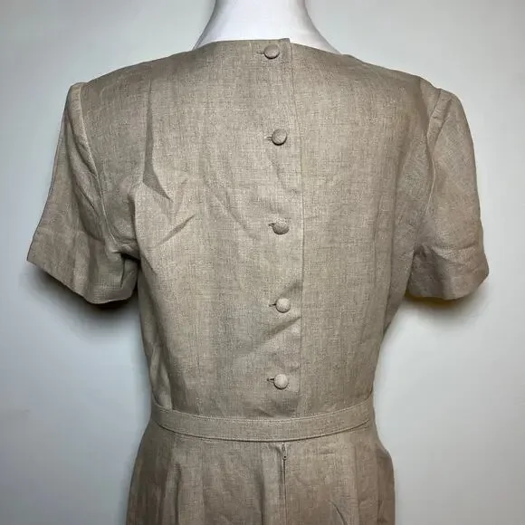 Vintage Maggy London 100% Linen Maxi Dress Beige Size 10 Belt 80s 90s Business - Picture 12 of 15